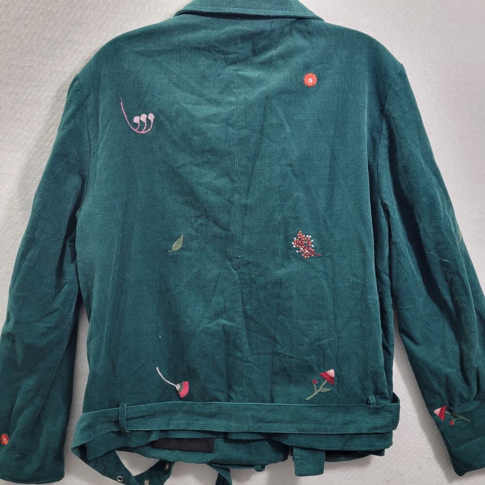 English Factory Green Corduroy with Embroidered Flowers Jacket Size L 11523-0481 - Picture 7 of 9